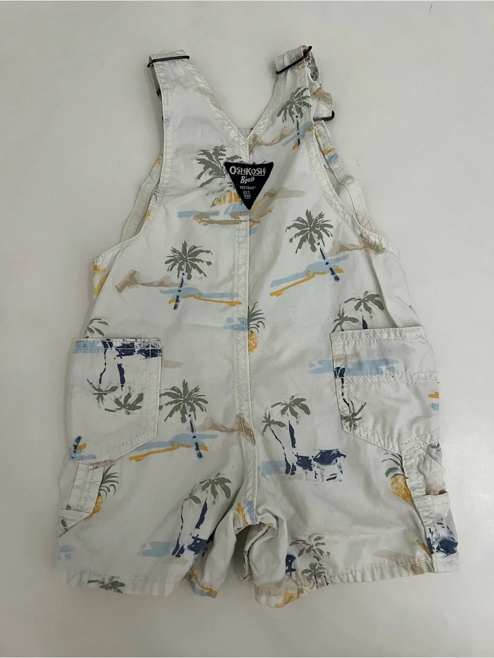 OshKosh B'gosh Cream Tropical Print Toddler 100% Cotton Overalls Size 18 Months